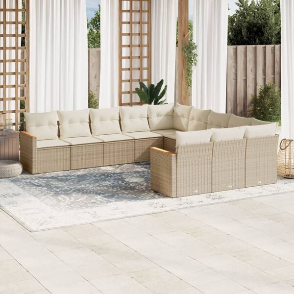 vidaXL Salon de jardin 11 pcs avec coussins beige r&eacute;sine tress&eacute;e