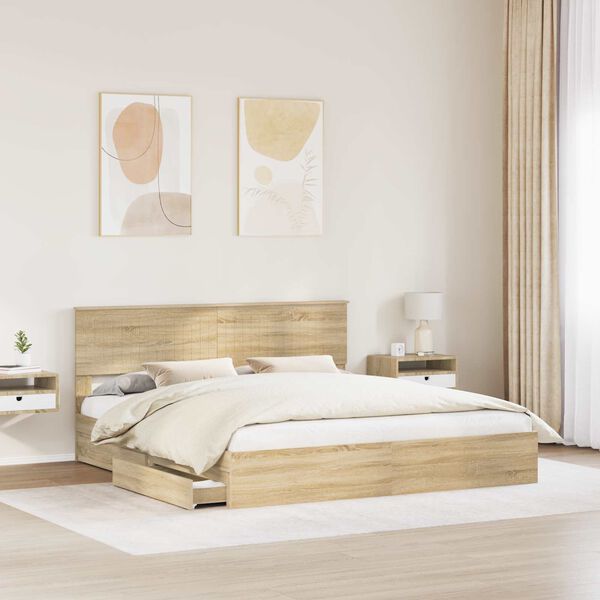 vidaXL Lit de Rangement Ch&ecirc;ne Sonoma 180 x 200 cm Bois d'ing&eacute;nierie