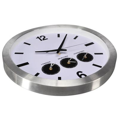 Perel Horloge murale trois fuseaux horaires 45,5 cm Blanc et argenté