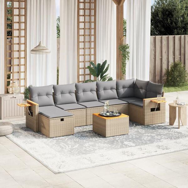 vidaXL Salon de jardin avec coussins 8pcs m&eacute;lange beige r&eacute;sine tress&eacute;e