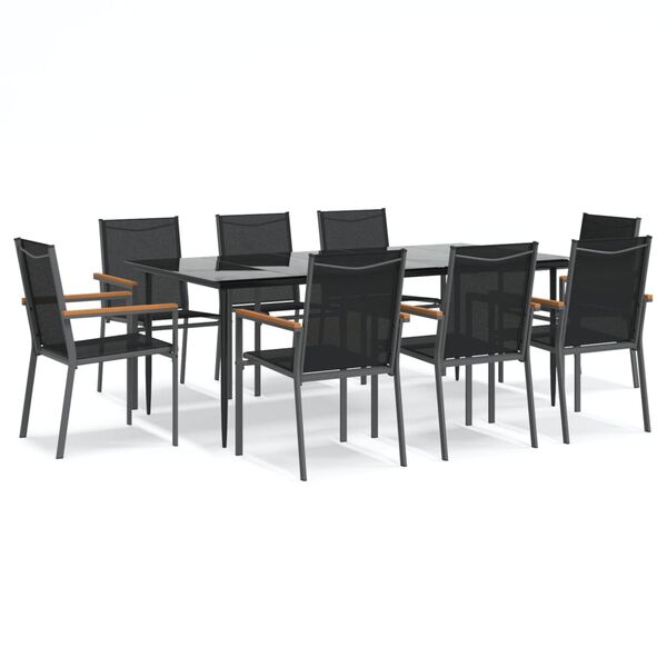 vidaXL Ensemble à manger de jardin 9 pcs noir textilène et acier
