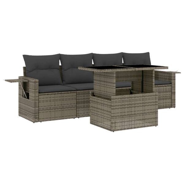 vidaXL Salon de jardin 5 pcs avec coussins gris r&eacute;sine tress&eacute;e