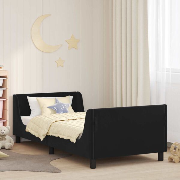 vidaXL Cadre de lit pour enfants avec tête de lit Noir 90 x 200 cm