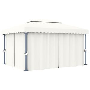 vidaXL Tonnelle avec rideau 4x3 m Blanc cr&egrave;me Aluminium