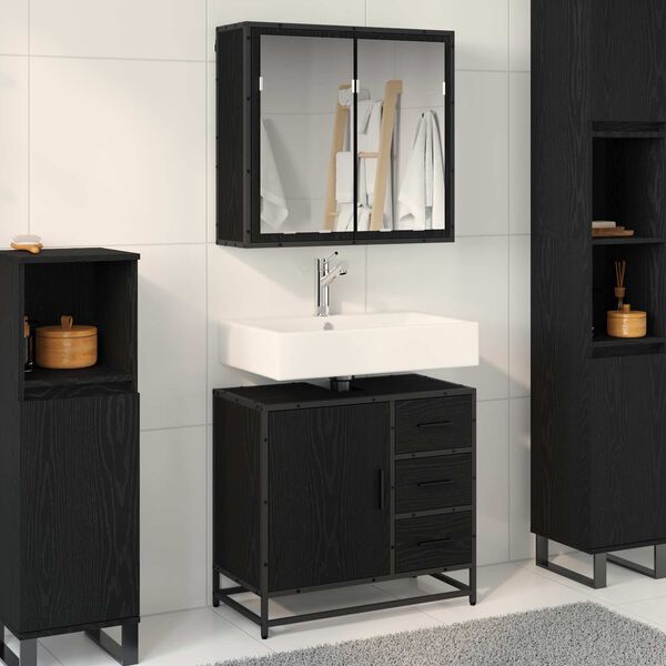 vidaXL Ensemble de mobilier de salle de bain 2 pcs Ch&ecirc;ne noir