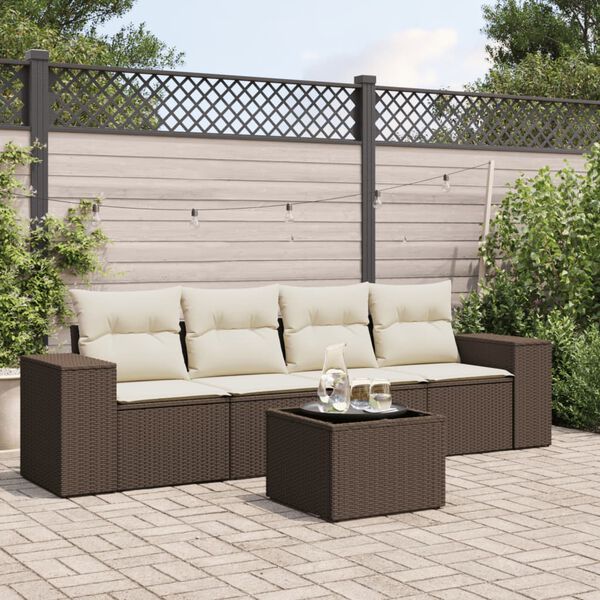 vidaXL Salon de jardin avec coussins 5 pcs marron r&eacute;sine tress&eacute;e