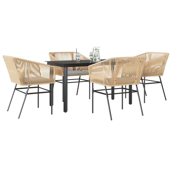 vidaXL Ensemble &agrave; manger jardin coussins 5pcs marron poly rotin verre