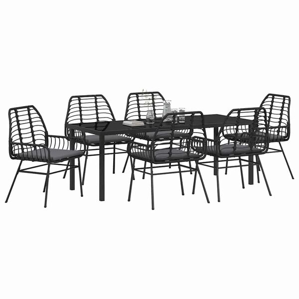 vidaXL Ensemble de salle &agrave; manger pour jardin 7 pcs Noir polyrotin