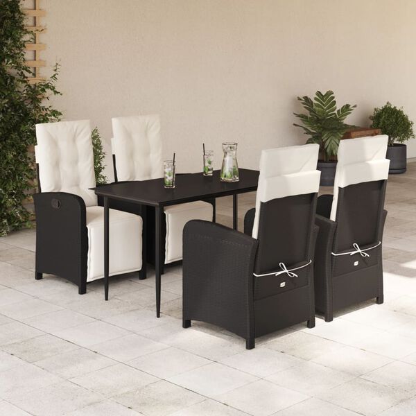 vidaXL Ensemble &agrave; manger de jardin coussins 5pcs Noir R&eacute;sine tress&eacute;e