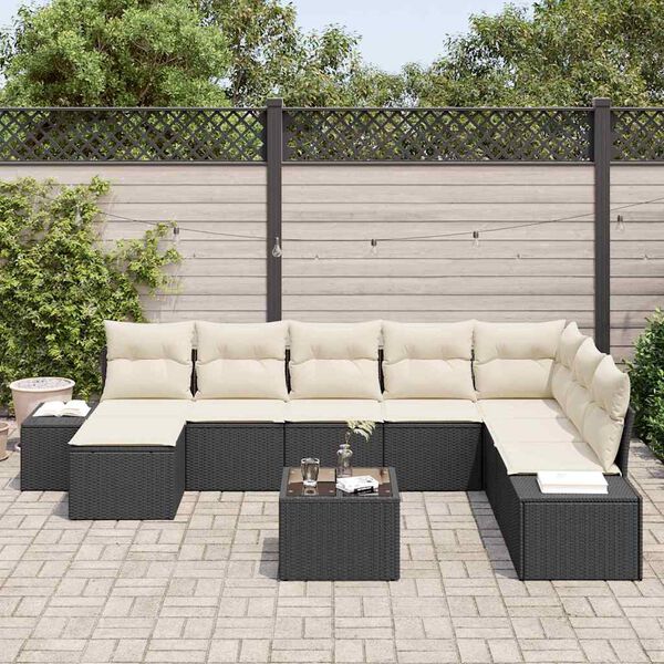 vidaXL Ensemble de canapé de jardin 8 pcs Noir et Crème polyrotin
