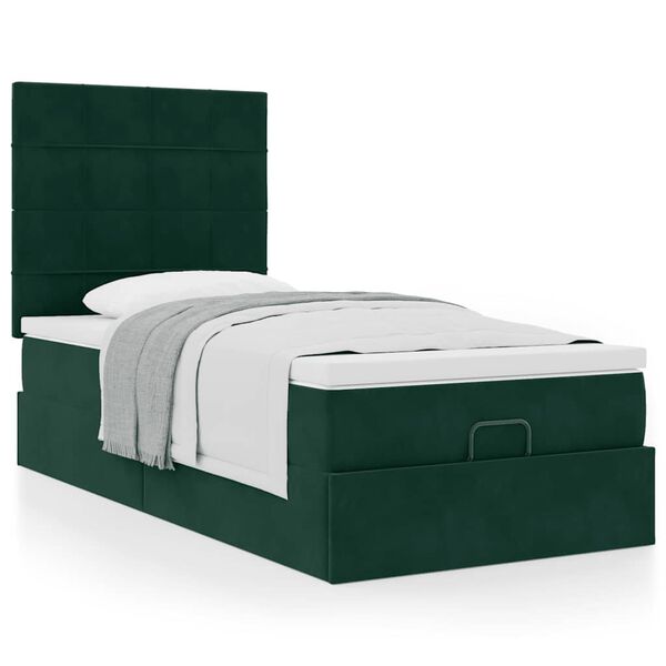 vidaXL Cadre de lit ottoman avec matelas vert fonc&eacute; 90x190 cm velours