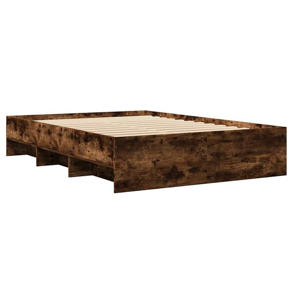 vidaXL Cadre de lit sans matelas ch&ecirc;ne fum&eacute; 135x190 cm bois ing&eacute;nierie