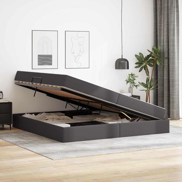 vidaXL Lit avec rangement et matelas avec matelas Gris 200 x 200 cm