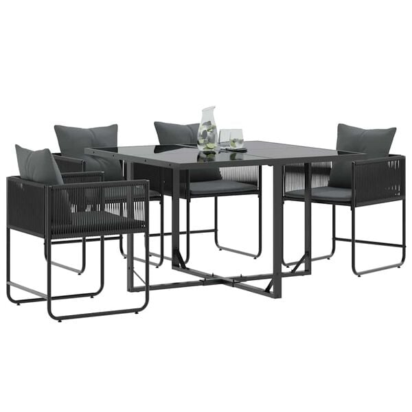 vidaXL Chaise avec coussin 4 pcs Noir et anthracite Rotin PE