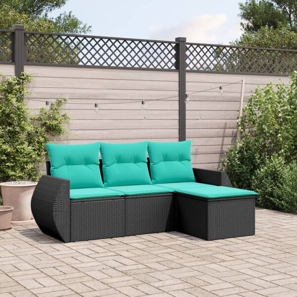 vidaXL Salon de jardin 4 pcs avec coussins noir r&eacute;sine tress&eacute;e