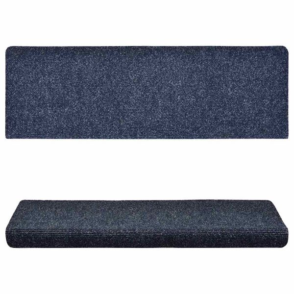 vidaXL Tapis d'escalier autocollants 15 pièces 65 x 21 x 4 cm Bleu Bord rectangulaire