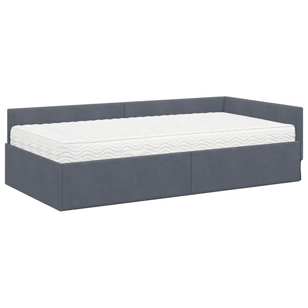 vidaXL Cadre de lit d'angle avec matelas Autre 2 pcs Gris Velours