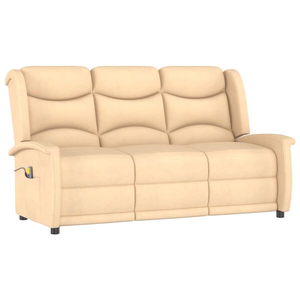 vidaXL Fauteuil de massage inclinable 3 places crème tissu microfibre