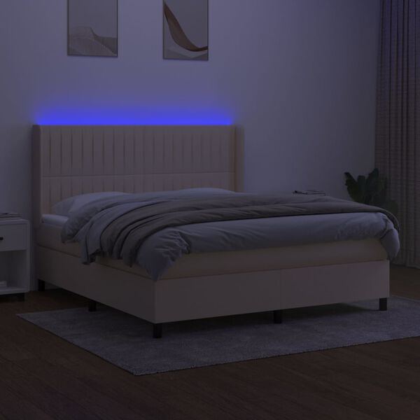 vidaXL Sommier &agrave; lattes de lit matelas et LED Cr&egrave;me 160x200 cm Tissu