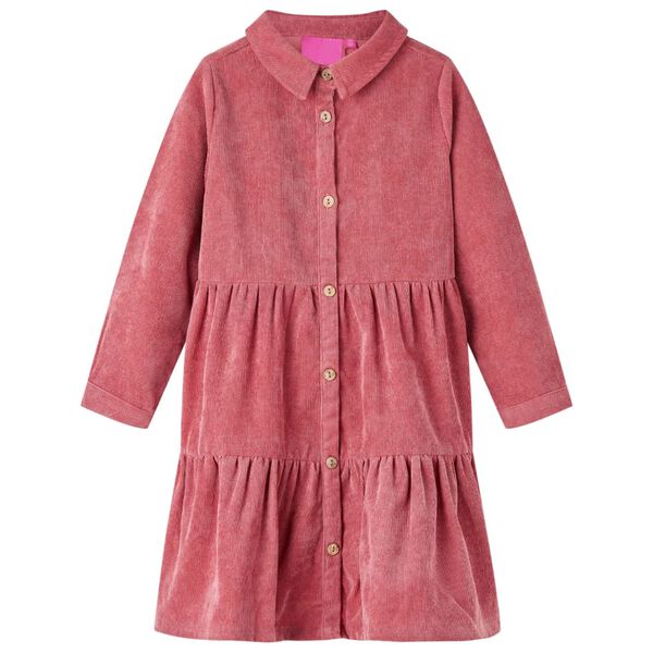 Robe enfants à manches longues velours côtelé rose ancien 128
