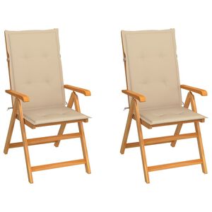 vidaXL Chaises de jardin lot de 2 et coussins beige Bois teck massif