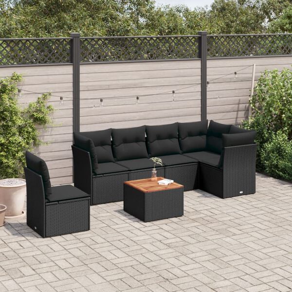 vidaXL Salon de jardin 7 pcs avec coussins noir r&eacute;sine tress&eacute;e