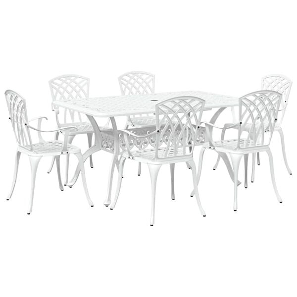 vidaXL Ensemble de salle &agrave; manger pour jardin 7 pcs Blanc Aluminium