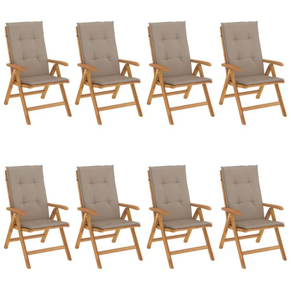 vidaXL Chaises de jardin inclinables et coussins lot de 8 teck solide