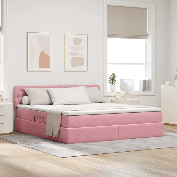 vidaXL Lit de Rangement avec matelas Rose 180 x 200 cm Velours