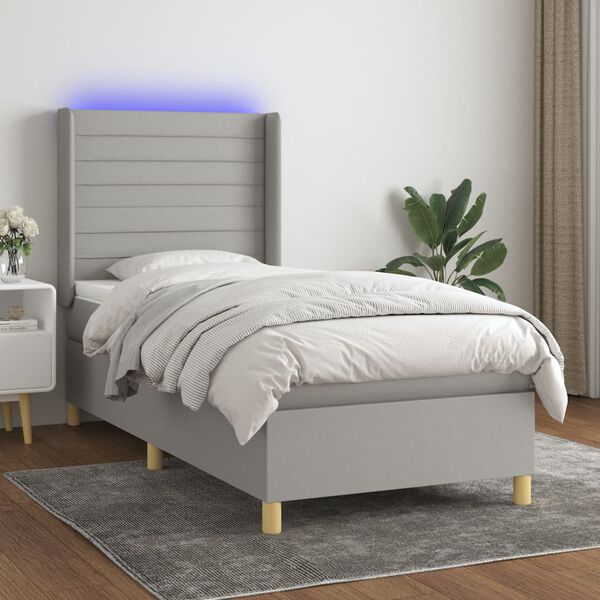 vidaXL Sommier &agrave; lattes de lit matelas LED Gris clair 100x200 cm Tissu