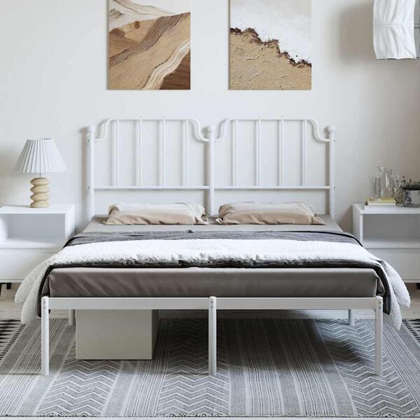 vidaXL Cadre de lit m&eacute;tal sans matelas et t&ecirc;te de lit blanc 135x190 cm