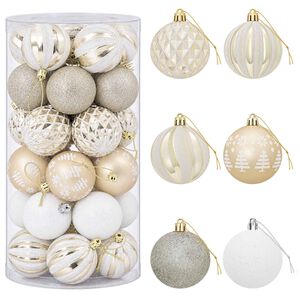vidaXL Ensemble de boules de No&euml;l 30 pc Or et blanc &Oslash; 6 cm Plastique