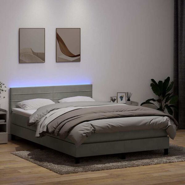 vidaXL Sommier &agrave; lattes de lit et matelas et LED gris clair 160x220cm velours