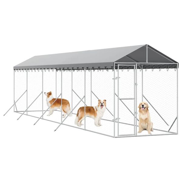 vidaXL Chenil d'ext&eacute;rieur pour chiens avec toit argent&eacute; 2x10x2,5 m