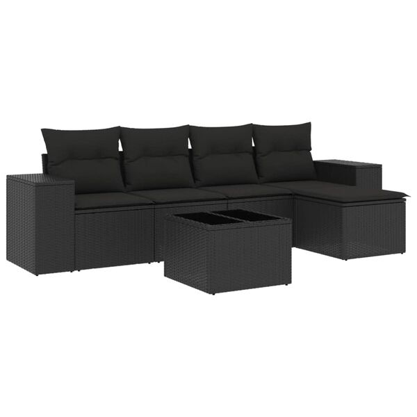 vidaXL Salon de jardin 6 pcs avec coussins noir r&eacute;sine tress&eacute;e