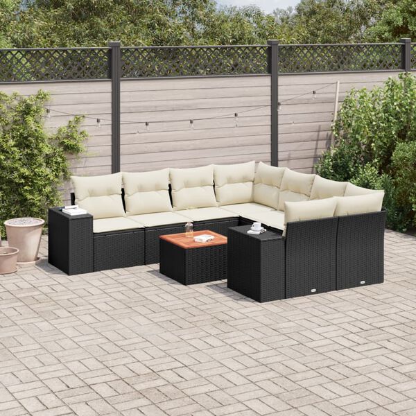 vidaXL Salon de jardin 9 pcs avec coussins noir r&eacute;sine tress&eacute;e