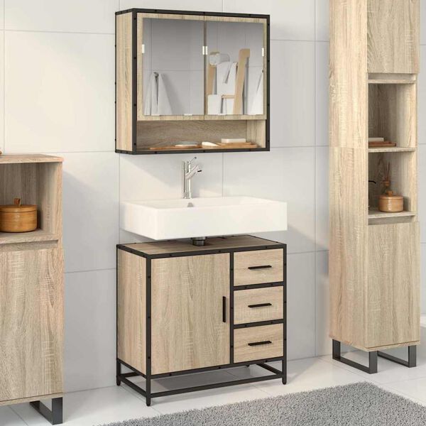 vidaXL Armoire lavabo de salle de bain ch&ecirc;ne sonoma bois d'ing&eacute;nierie