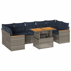 vidaXL Salon de jardin 8 pcs avec coussins gris r&eacute;sine tress&eacute;e