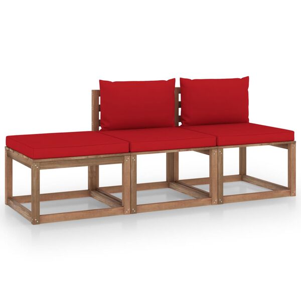 vidaXL Salon palette de jardin 3 pcs et coussins Bois de pin impr&eacute;gn&eacute;