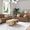 vidaXL Canapé 3 pcs Marron Tissu en lin mélangé