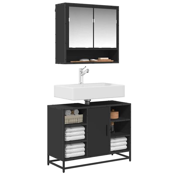 vidaXL Armoire lavabo de salle de bain noir 80x33x60cm bois ing&eacute;nierie