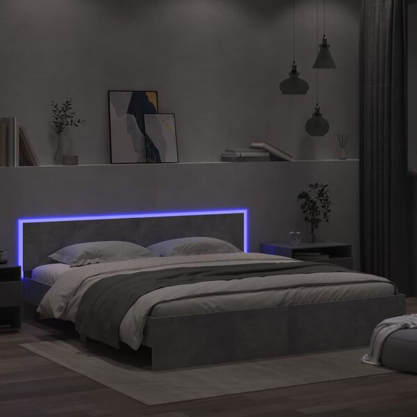 vidaXL Cadre de lit avec LED sans matelas gris béton 200x200 cm