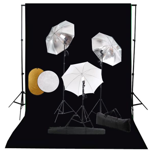 vidaXL Kit de studio photo avec lampes toile de fond et r&eacute;flecteur