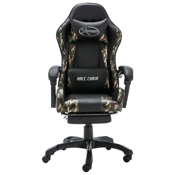 vidaXL Fauteuil de jeux vid&eacute;o repose-pied Noir/camouflage Similicuir