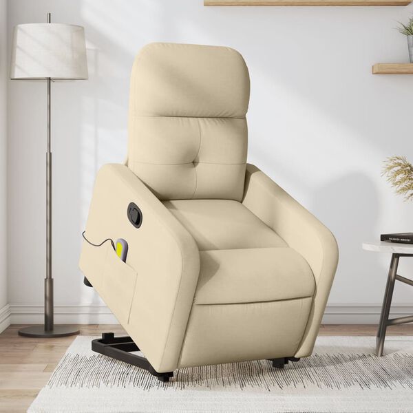 vidaXL Fauteuil inclinable de massage Cr&egrave;me Tissu