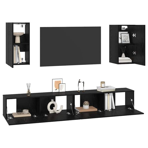 vidaXL Meuble TV mural 3 pcs Chêne noir Bois d'ingénierie