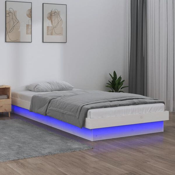 vidaXL Cadre de lit &agrave; LED sans matelas blanc bois massif