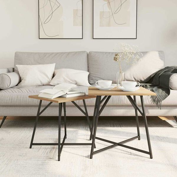 vidaXL Ensemble de tables d'appoint 2 pcs Ch&ecirc;ne artisanal et noir