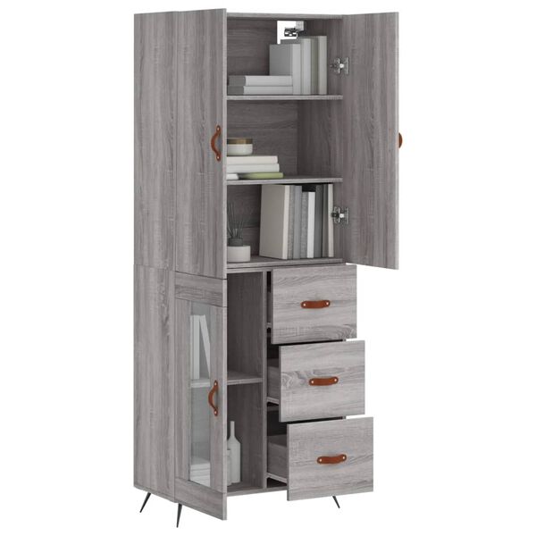 vidaXL Buffet haut Sonoma gris 69,5x34x180 cm Bois d'ing&eacute;nierie