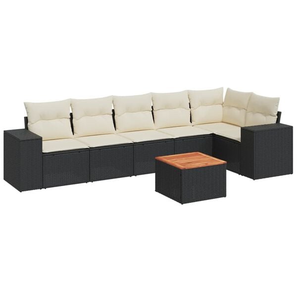 vidaXL Salon de jardin 7 pcs avec coussins noir r&eacute;sine tress&eacute;e
